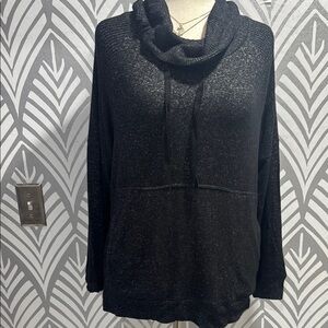 Black Cowl Neck Sweater with Relaxed Fit and Long Sleeves